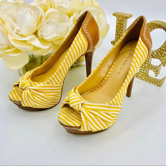 Gianni Bini Striped Peep Toe Pumps Heels - Picture 4 of 7